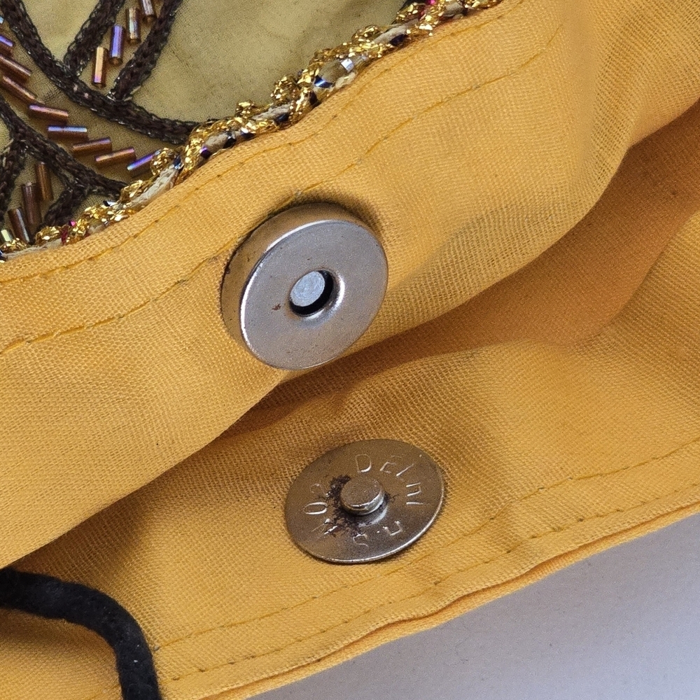 Boho India Patchwork Tote Bag Yellow Embroidered Beaded Handmade - Picture 9 of 12